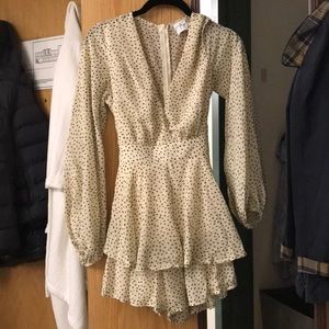 Tan polka dot women’s long sleep romper/dress